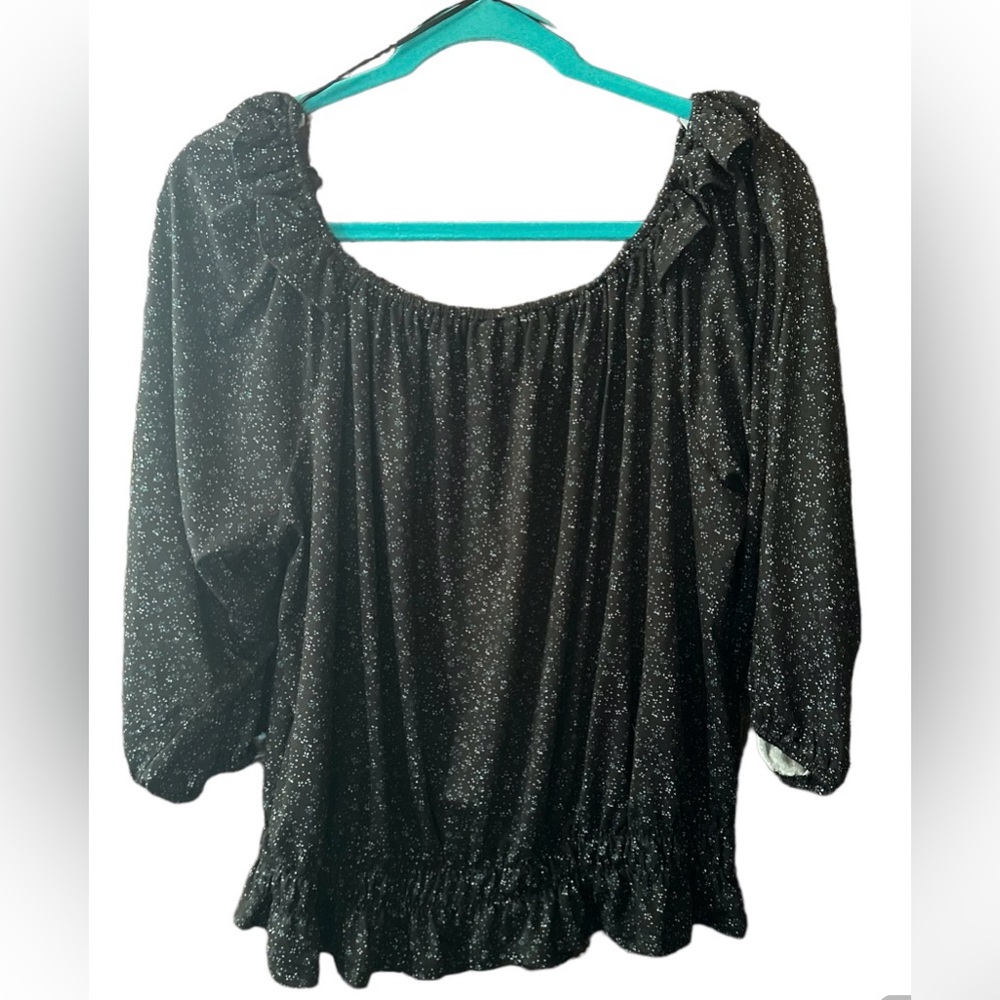 Bobeau Jasper Soft Knit Ruffle Knit Top‎ Size 1X Dark Gray Abstract Print - Picture 3 of 11